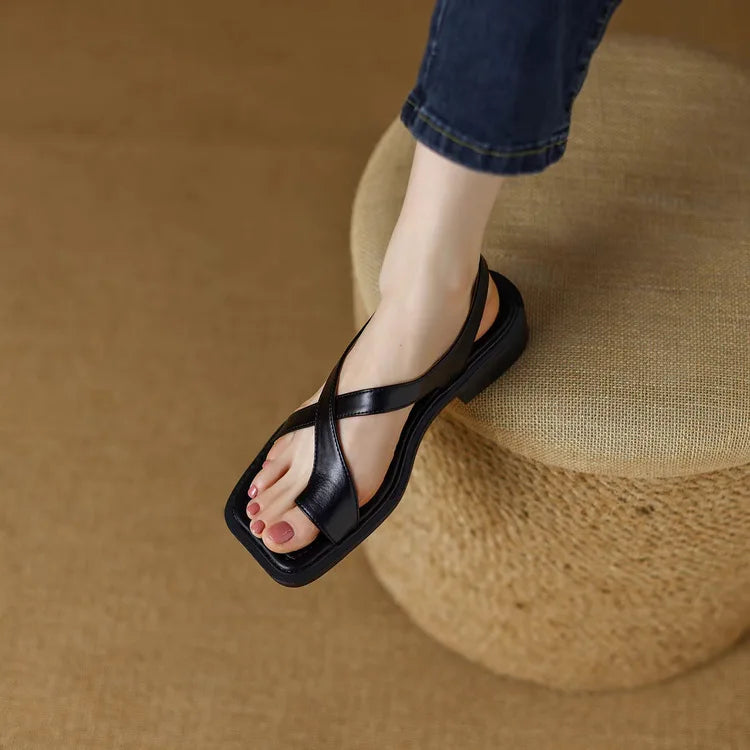 Céline | Sandales Croisées Effet Cuir Talon Bas pour Été