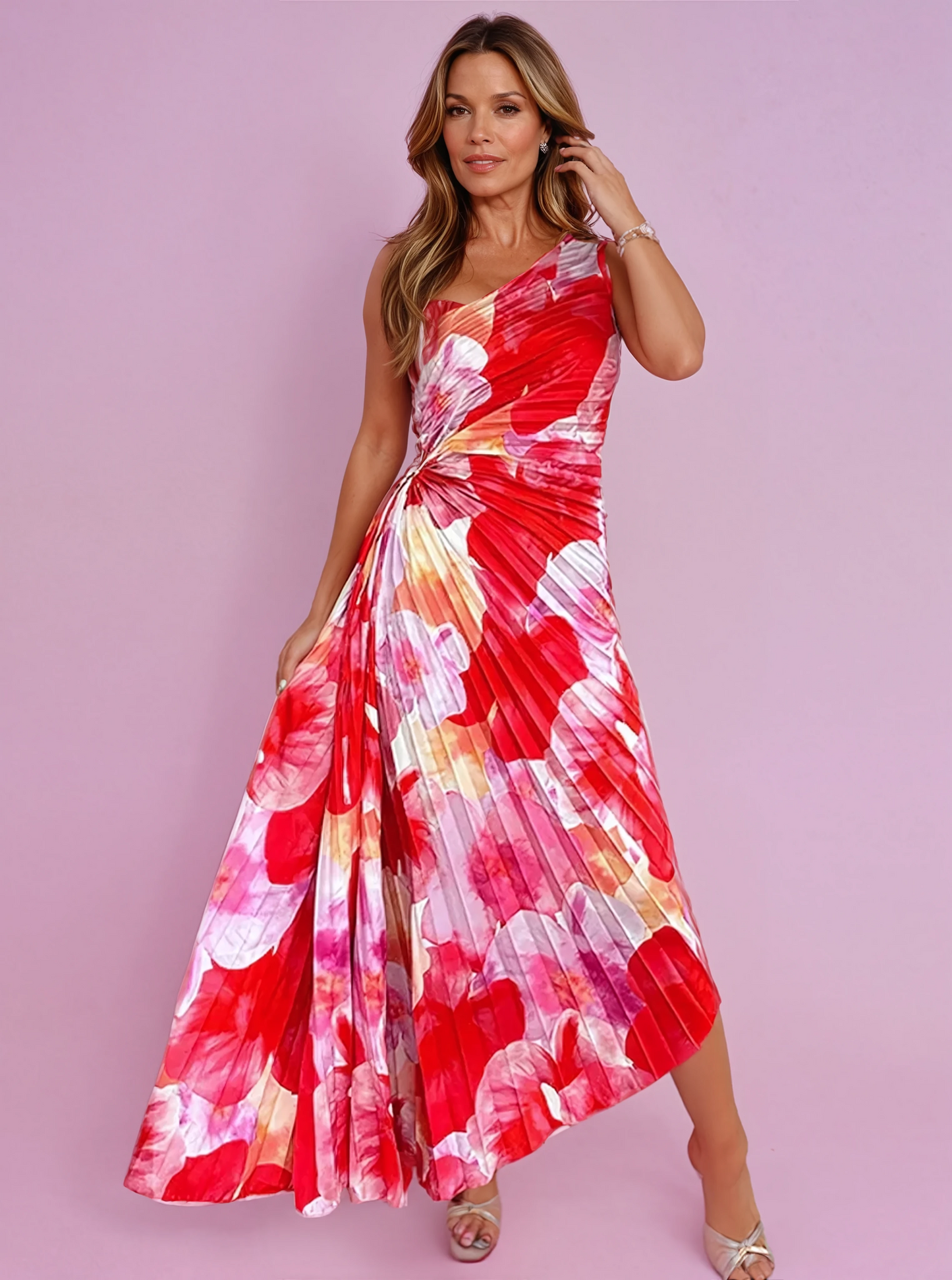 Eudoxie | Robe Longue Cérémonie Fleurie Plissée