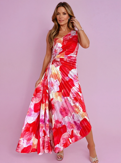 Eudoxie | Robe Longue Cérémonie Fleurie Plissée