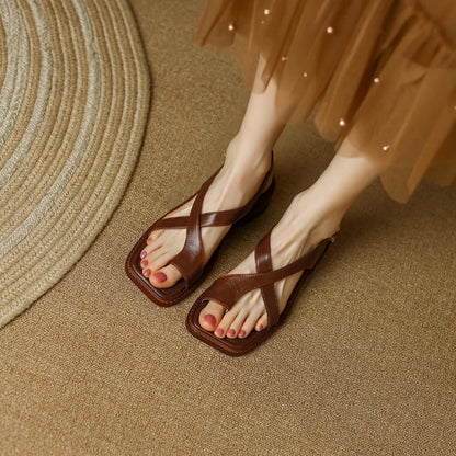 Céline | Sandales Croisées Effet Cuir Talon Bas pour Été