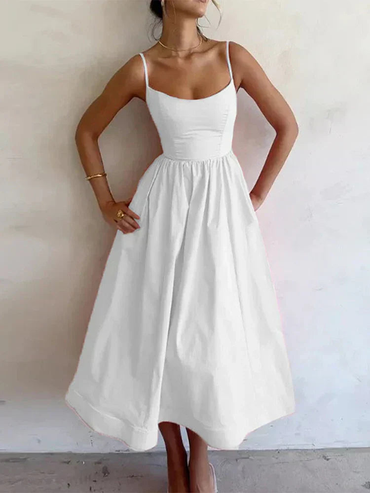Albane | Robe Midi Bretelles Réglables pour Mariage Invitée