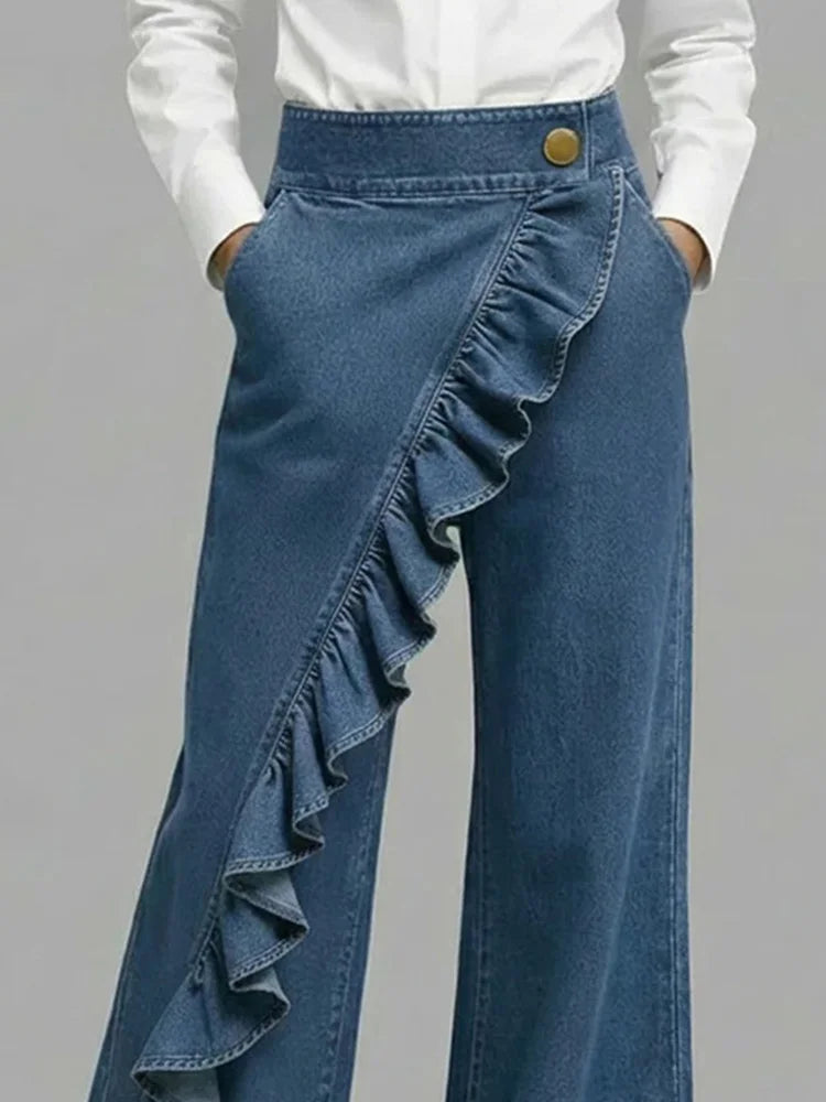 Ariane jean denim large à détails volantés