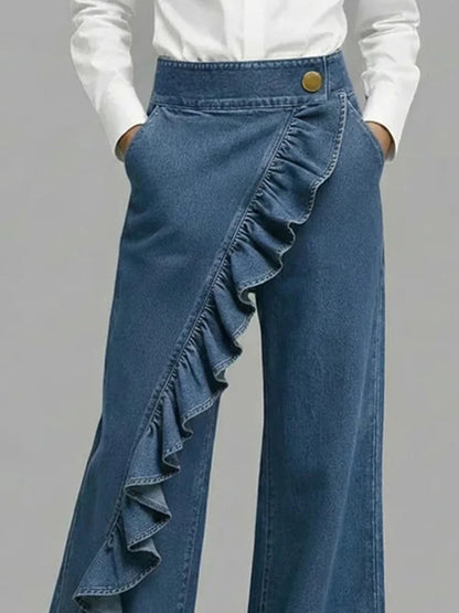 Ariane jean denim large à détails volantés