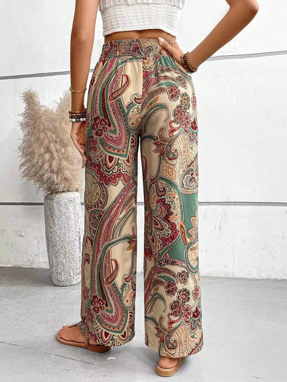 Olivia | Pantalon Large Taille Haute à Imprimé Vintage