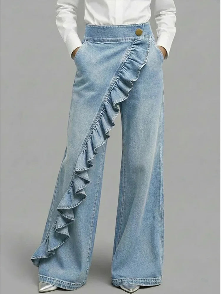 Ariane | Jean Large Taille Haute à Volants