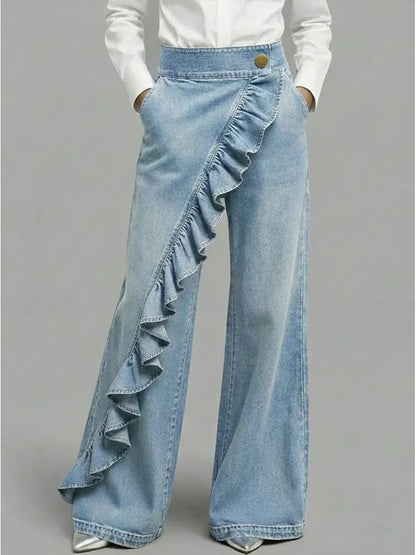 Ariane | Jean Large Taille Haute à Volants