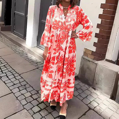 Kiana | Robe Midi Bohème Imprimée Manches Longues