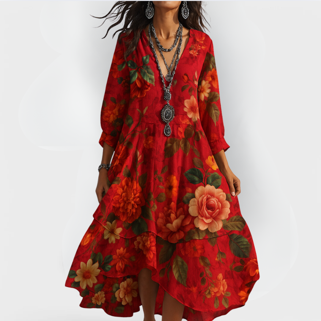 Mahaut | Robe Bohème Midi Fleurie Col V