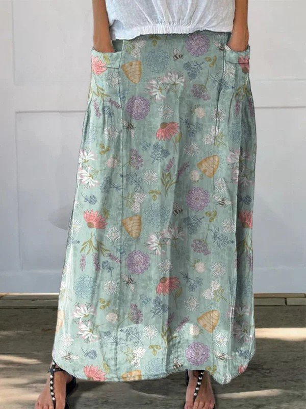 Sylvie | Jupe Maxi à Imprimé Floral et Abeilles
