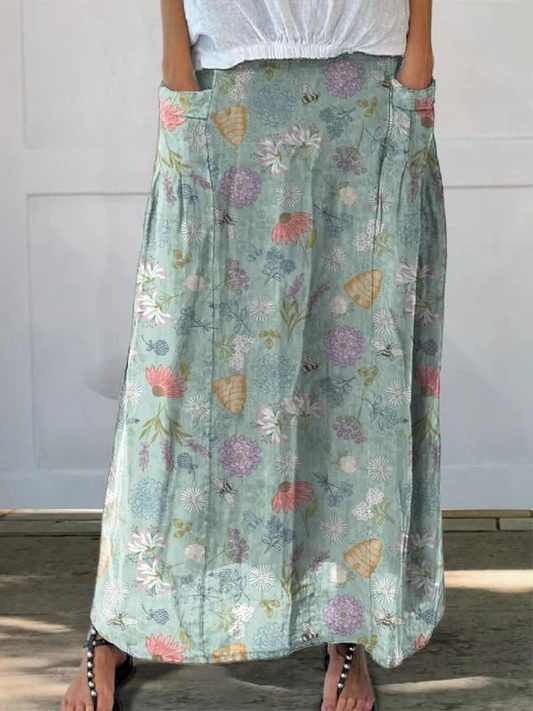 Sylvie | Jupe Maxi à Imprimé Floral et Abeilles