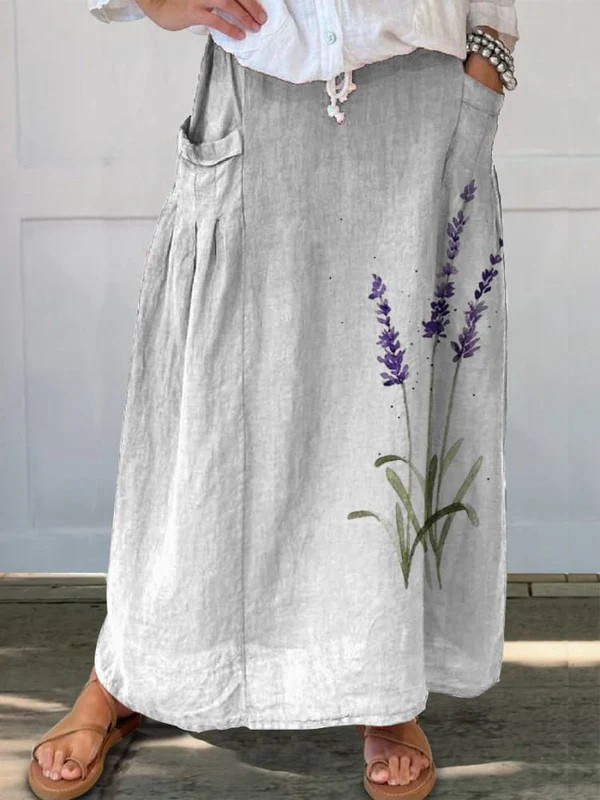 Hélène | Jupe Maxi à Imprimé Aquarelle Lavande