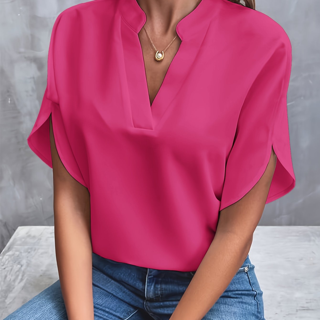 Rosalie | Blouse Fluide Manches Courtes Col Officier pour Été