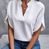 Rosalie | Blouse Fluide Manches Courtes Col Officier pour Été