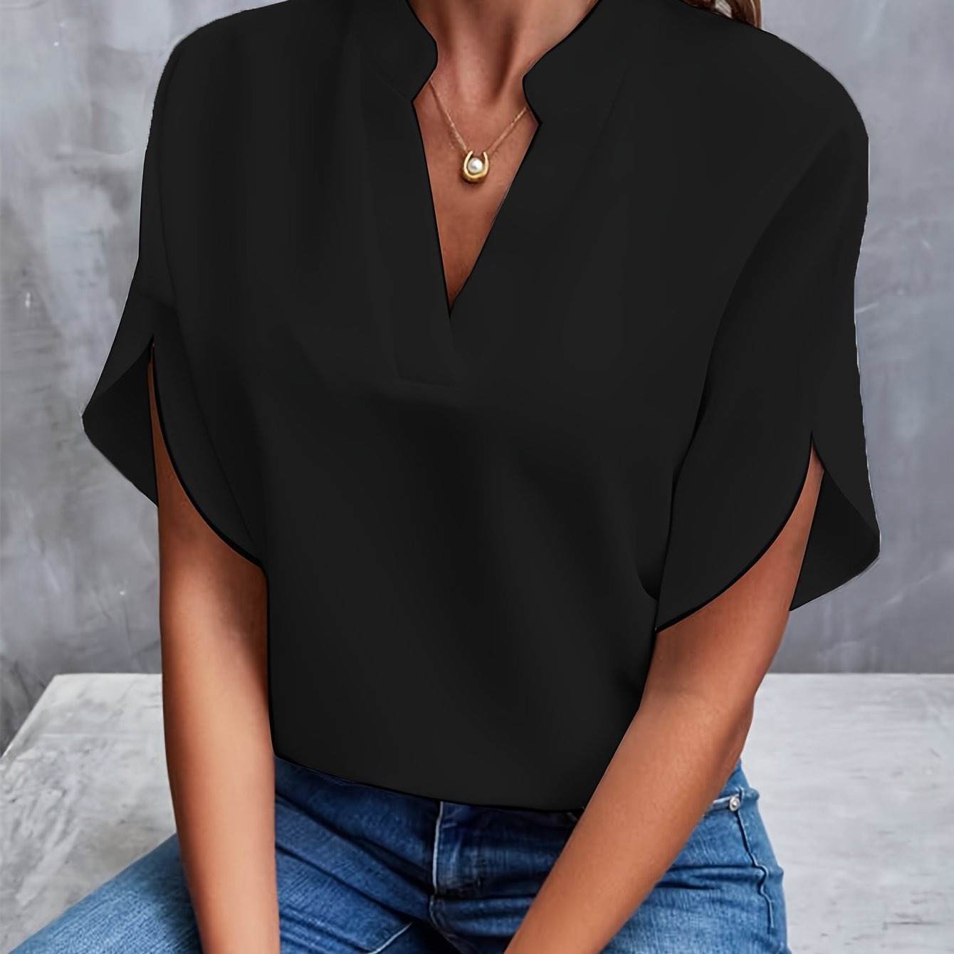 Rosalie | Blouse Fluide Manches Courtes Col Officier pour Été
