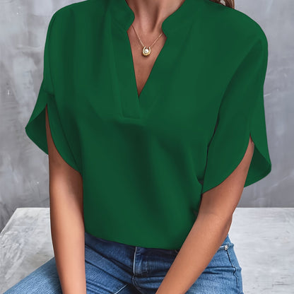 Rosalie | Blouse Fluide Manches Courtes Col Officier pour Été