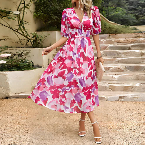 Adeline | Robe Midi Fleurie Col V pour Mariage Invitée