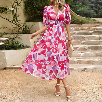 Adeline | Robe Midi Fleurie Col V pour Mariage Invitée