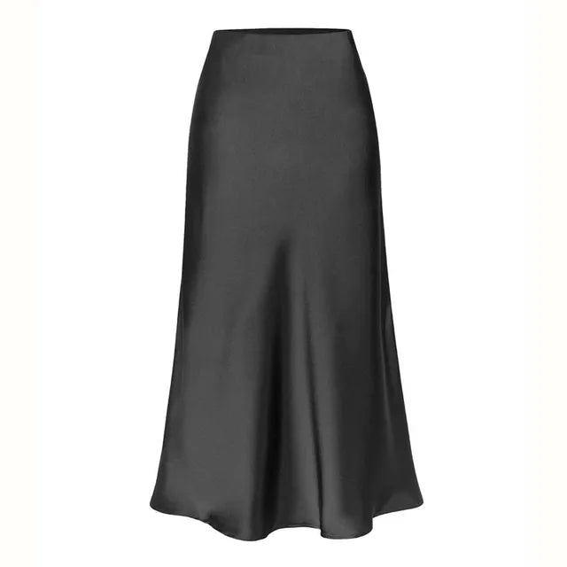 Naïma | Jupe Midi Satinée A-Ligne Fendue Taille Haute