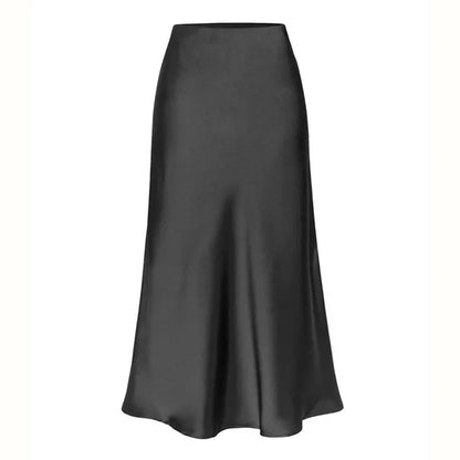 Naïma | Jupe Midi Satinée A-Ligne Fendue Taille Haute