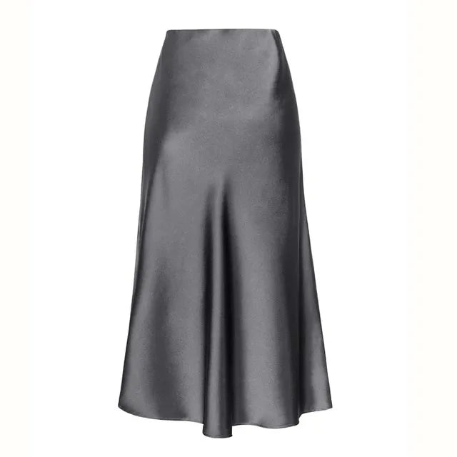 Naïma | Jupe Midi Satinée A-Ligne Fendue Taille Haute