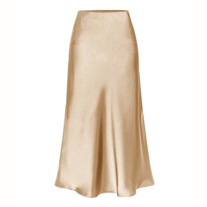 Naïma | Jupe Midi Satinée A-Ligne Fendue Taille Haute