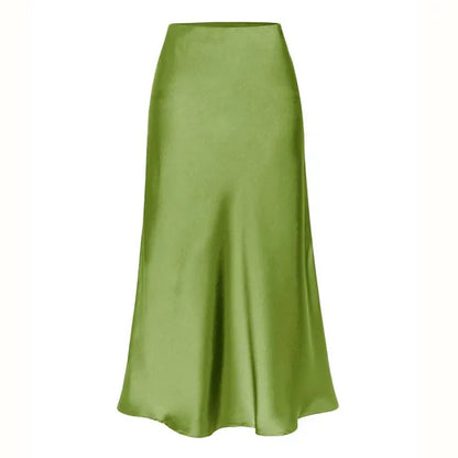 Naïma | Jupe Midi Satinée A-Ligne Fendue Taille Haute