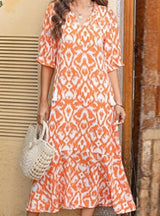 Georgette | Robe Midi Orange à Col Montant