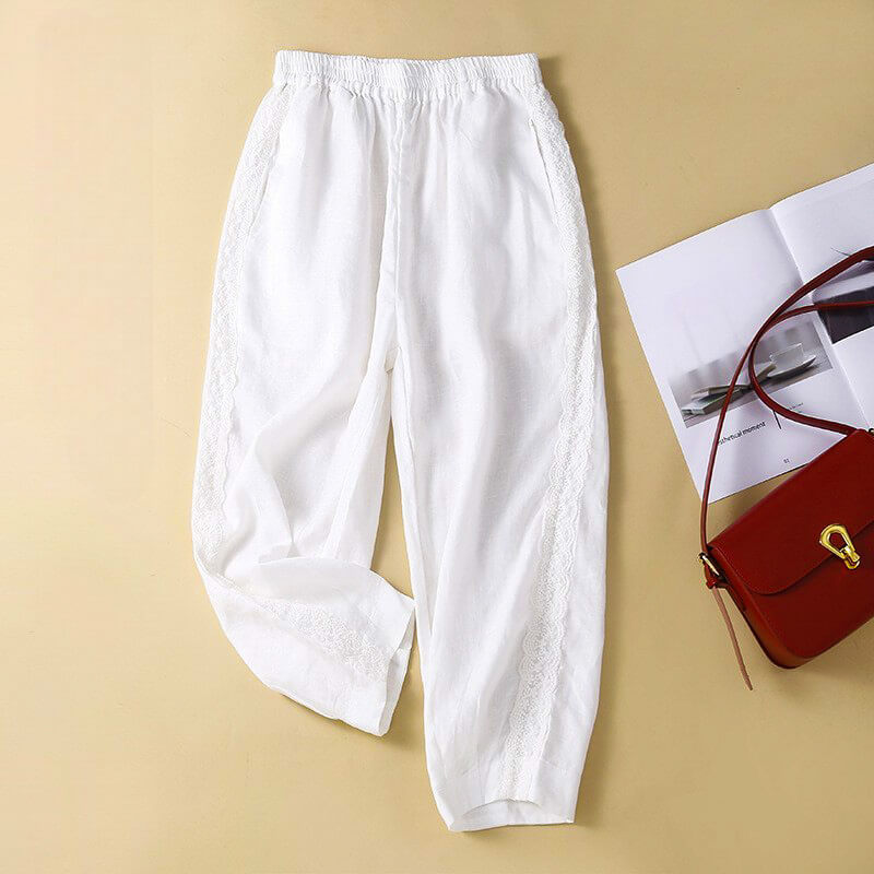 Maelle pantalon fluide brodé style naturel