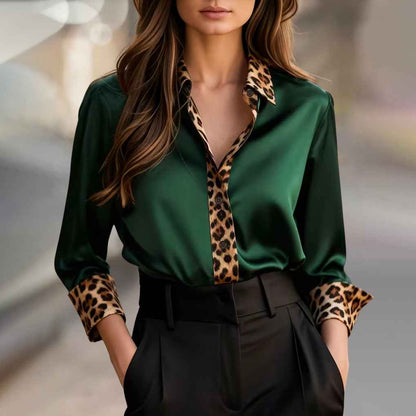 Eudora | Blouse Satinée Imprimé Léopard Manches Longues
