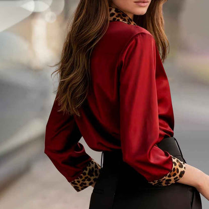Eudora | Blouse Satinée Imprimé Léopard Manches Longues