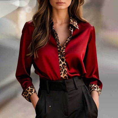 Eudora | Blouse Satinée Imprimé Léopard Manches Longues