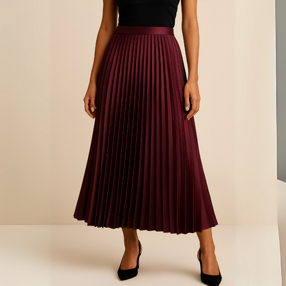 Morgane | Jupe Plissée en Satin Taille Haute
