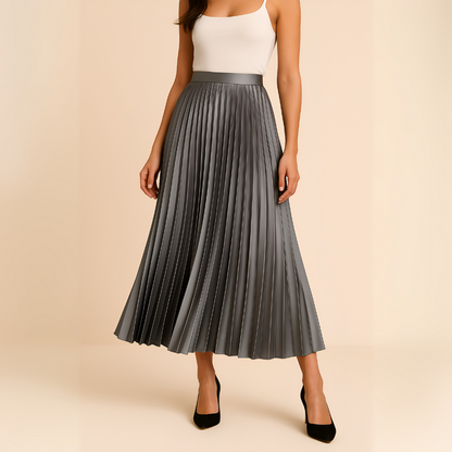Morgane | Jupe Plissée en Satin Taille Haute