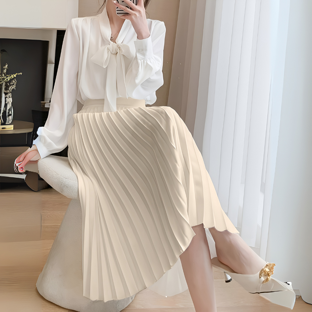Morgane | Jupe Plissée en Satin Taille Haute