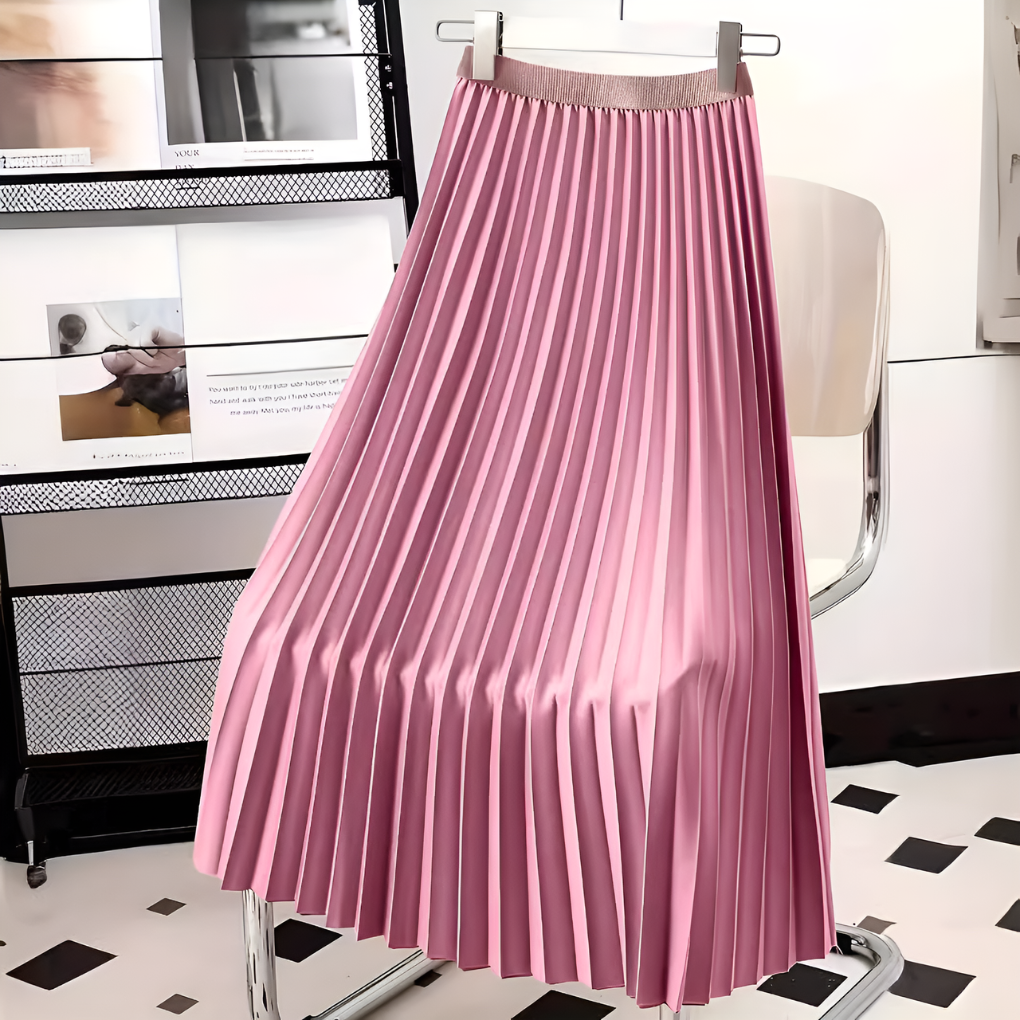 Morgane | Jupe Plissée en Satin Taille Haute