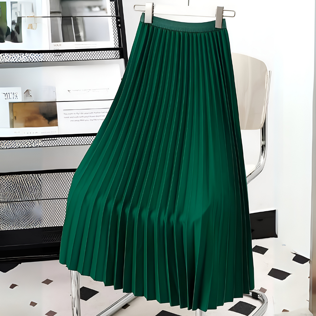 Morgane | Jupe Plissée en Satin Taille Haute