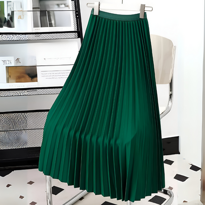 Morgane | Jupe Plissée en Satin Taille Haute