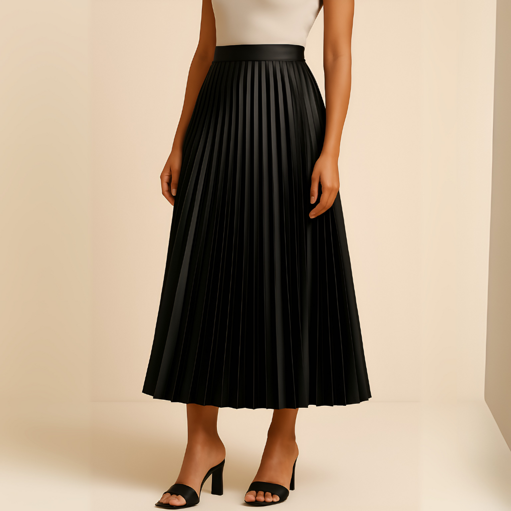 Morgane | Jupe Plissée en Satin Taille Haute