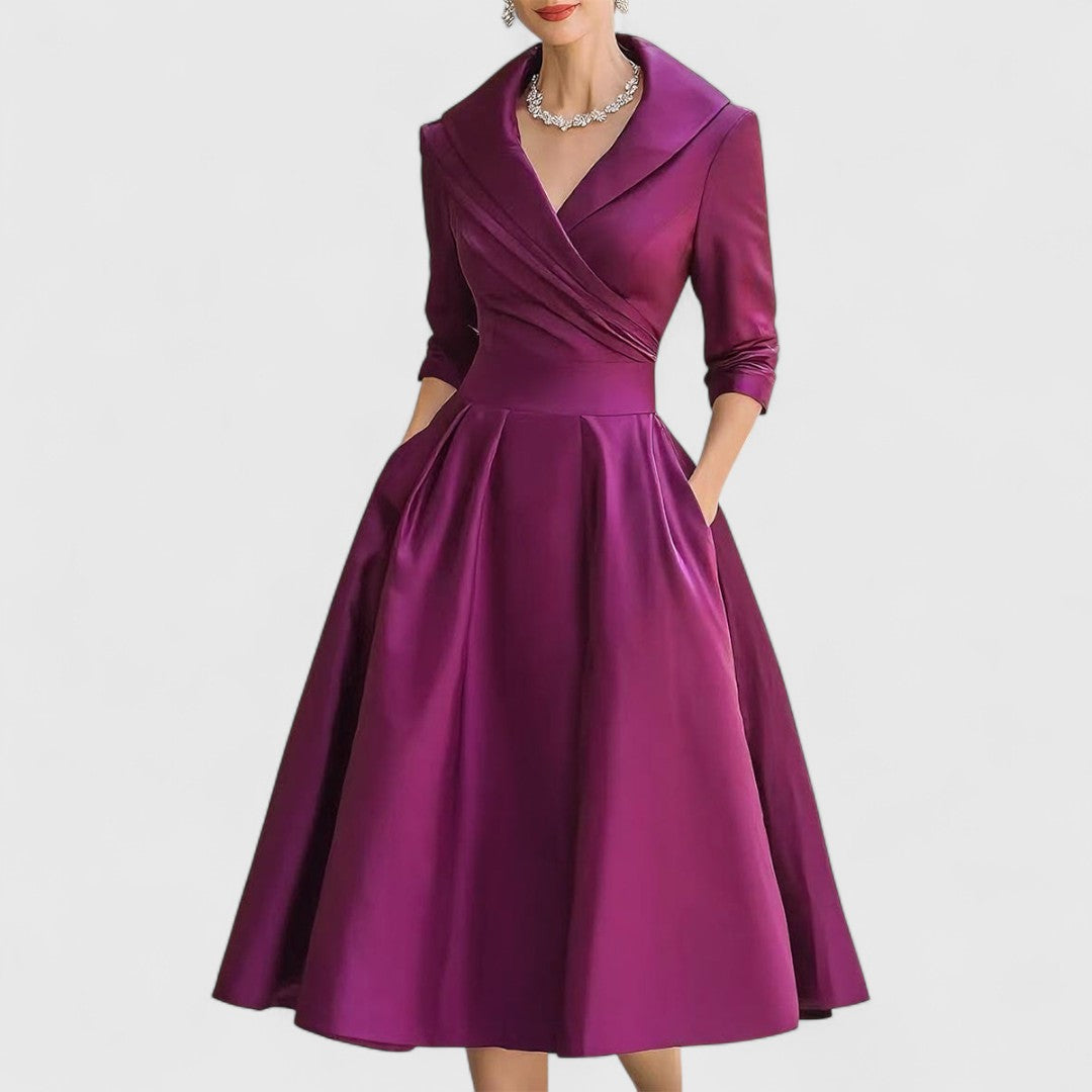 Ombeline | Robe Midi à Éclat Subtil Manches 3/4