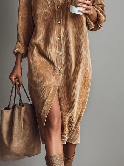 Lucille | Robe Midi Chic Manches Longues à Ourlet Évasé