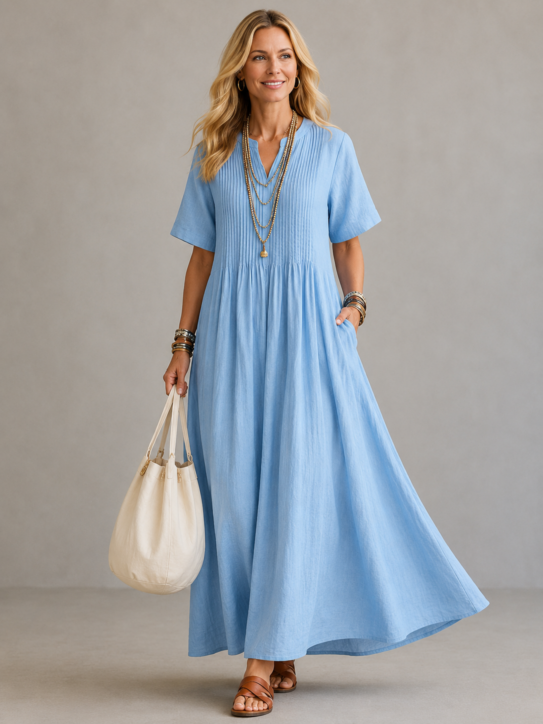 Sylvanie | Robe Longue Plissée Coupe Détendue
