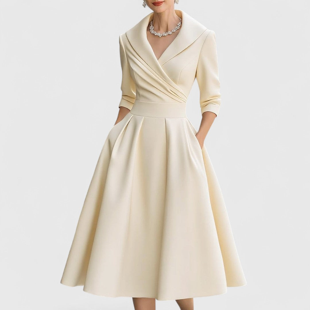 Ombeline | Robe Midi à Éclat Subtil Manches 3/4
