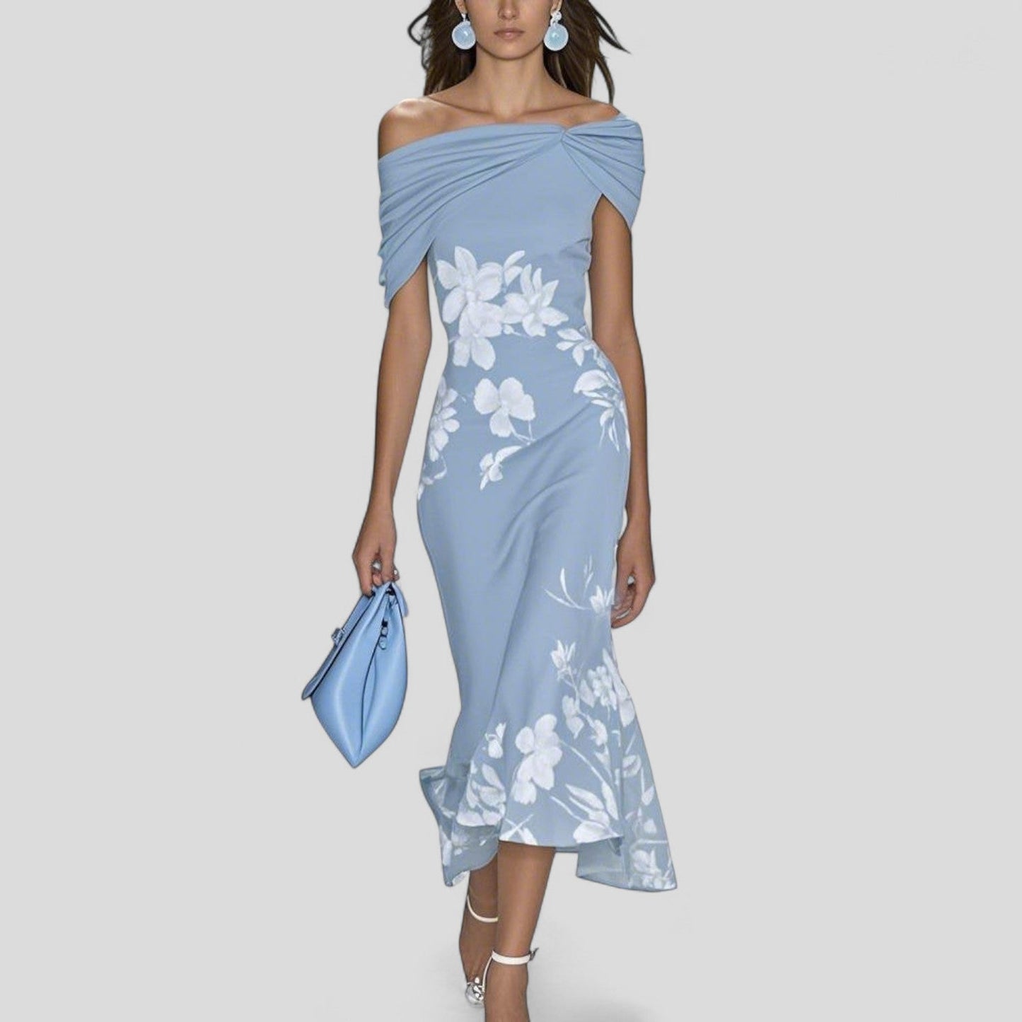 Laurène | Robe midi femme chic à détails floraux