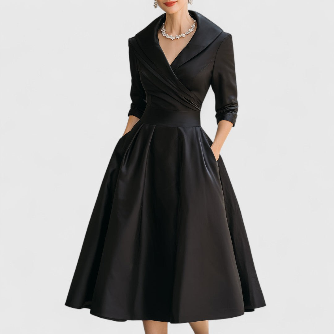 Clarisse | Robe midi femme élégante à corsage croisé et décolleté en V