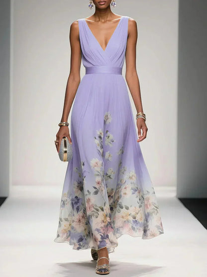 Lucinde | Robe Longue Fleurie Col V pour Mariage Invitée