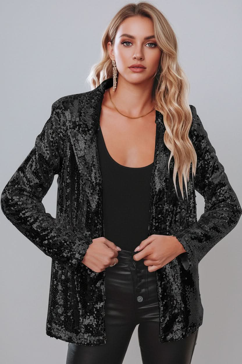Blazer pailleté femme coupe ajustée longueur hanche