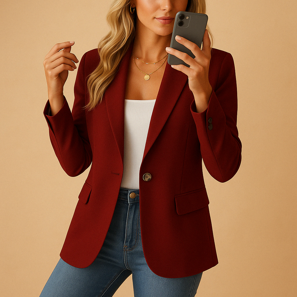 Blazer femme cintré à simple boutonnage en tissu extensible