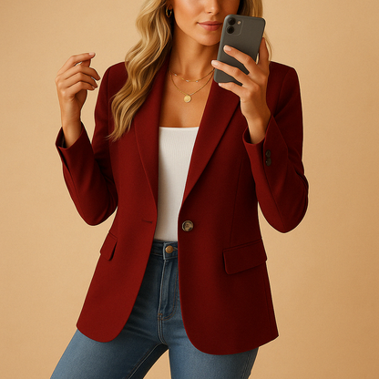 Blazer femme cintré à simple boutonnage en tissu extensible