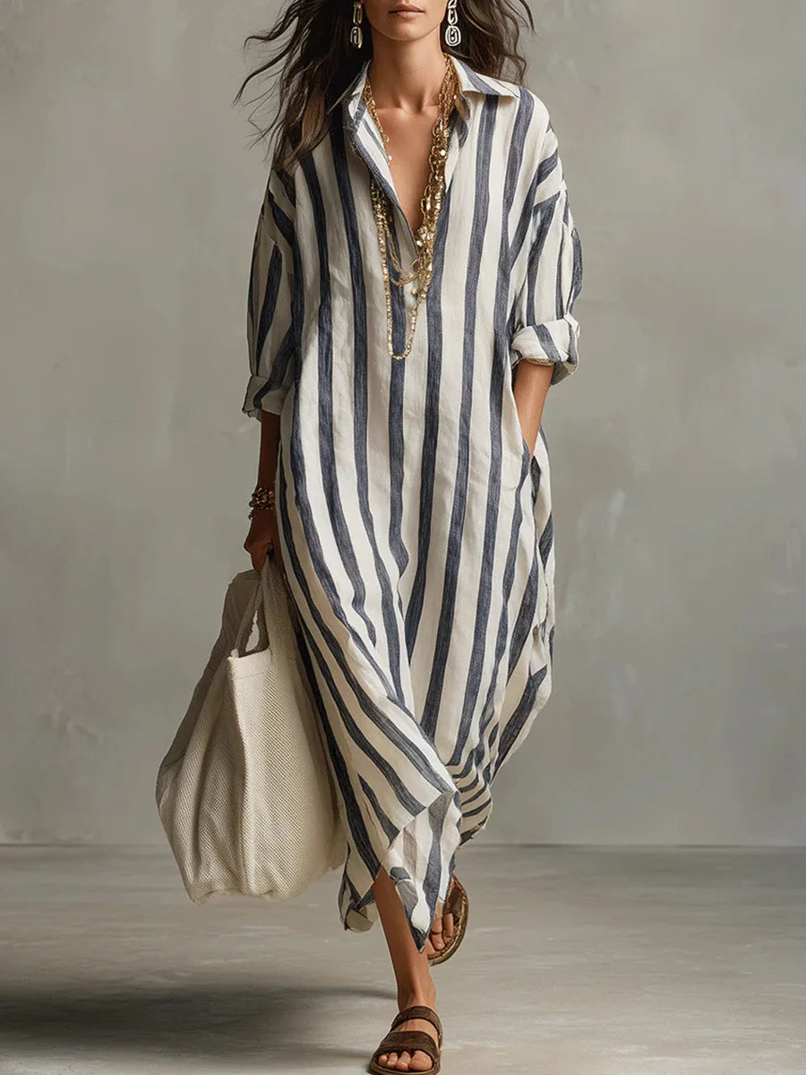 Maugine | Robe Chemise Longue Rayée Col Pointu