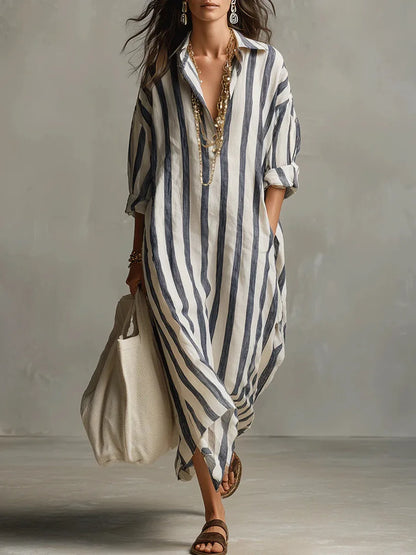 Maugine | Robe Chemise Longue Rayée Col Pointu
